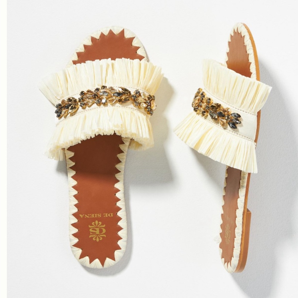 De Siena Embellished Raffia Slide Sandals